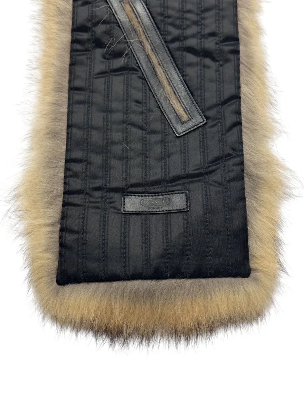 🦊 Coach Real Coyote Fur Scarf Natural Brown With Black Lining Brand New $698 🏷